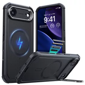   iPhone 17 Air, Ütésálló MagSafe-es tok, kitámasztóval, háromrétegű védelemmel - Fekete - ESR - Cyber Armor Kickstand