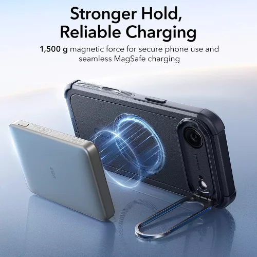 iPhone 17 Air, Ütésálló MagSafe-es tok, kitámasztóval, háromrétegű védelemmel - Fekete - ESR - Cyber Armor Kickstand
