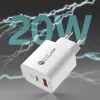 USB-A + USB-C hálózati töltő, 20W, 1 m USB-C - USB-C kábellel - Fehér - A6MaxC