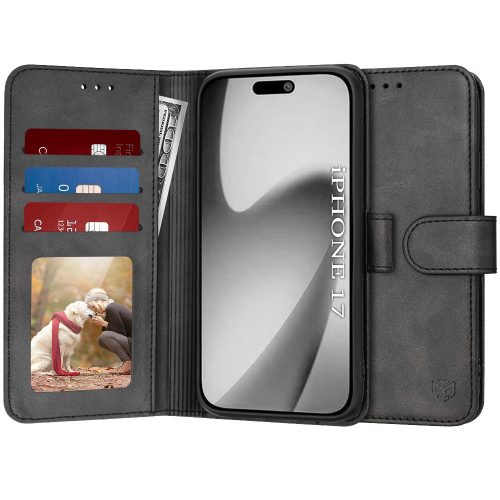 Eco Bőr kinyitható fekete tok - iPhone 17