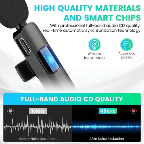 Techsuit - (2 db) Vezeték nélküli csíptetős mikrofon (LW2) Type-C csatlakozóval, Plug & Play - Fekete