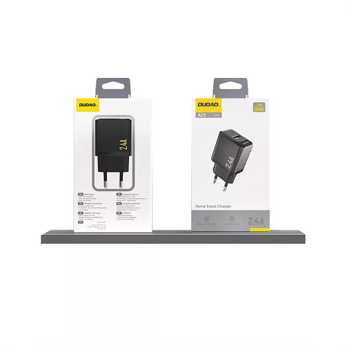 Töltő adapter 2,4A, USB-A - Fekete - Dudao A23
