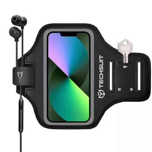 Techsuit - (TH20) Telefontok futáshoz, sport karszalag - tépőzárral, kártyatartóval, max. 6,8" méretig - Fekete