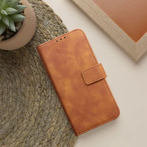 Samsung Galaxy A34 5G, Mágneses kinyitható hasított ECO bőr tok, belső kártyatartó zsebbel - Barna - TENDER