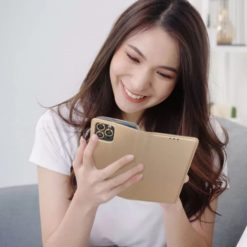 Samsung Galaxy A54 5G, Kinyitható kártyatartós tok állványfunkcióval - Arany - SMART CASE 