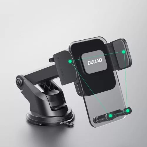 Autós telefontartó műszerfalra vagy szélvédőre, 360°-ban forgatható, erős tapadókoronggal - Fekete - Dudao F8Max+
