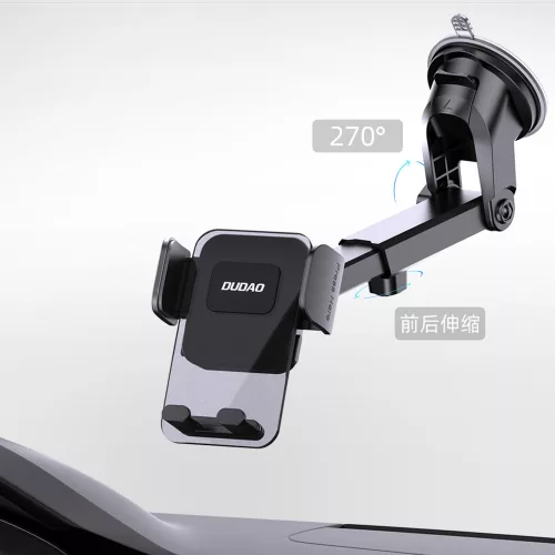 Autós telefontartó műszerfalra vagy szélvédőre, 360°-ban forgatható, erős tapadókoronggal - Fekete - Dudao F8Max+
