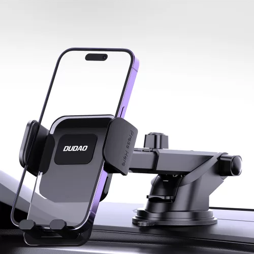 Autós telefontartó műszerfalra vagy szélvédőre, 360°-ban forgatható, erős tapadókoronggal - Fekete - Dudao F8Max+