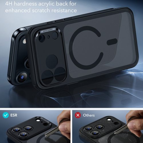 iPhone 17 Pro, Ütésállő MagSafe-es tok, Kameravédelemmel, Légpárnás sarkokkal - Matt Fekete - ESR Classic Hybrid HaloLock