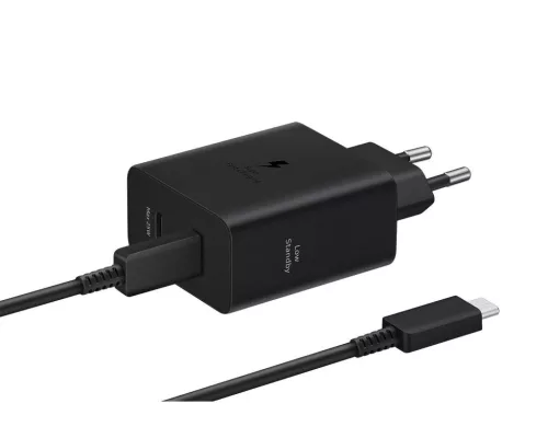 Samsung 50W Power Duo hálózati töltő adapter, USB-C Kábellel - Fekete