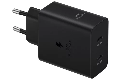 Samsung 50W Power Duo hálózati töltő adapter, USB-C Kábellel - Fekete