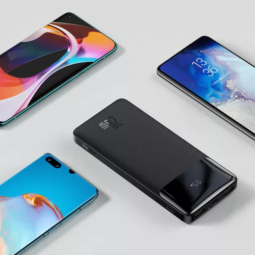 Baseus Bipow powerbank/külső akkumulátor - Digitális kijelző, 2x USB, USB-C, 10000mAh, 20W, Micro-USB - Fekete