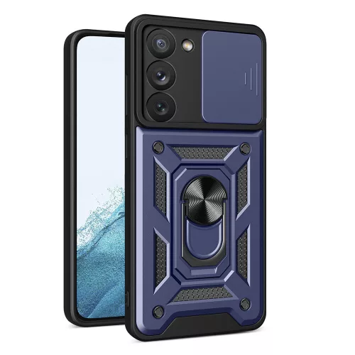 Modern Ütésálló Telefontok Állvánnyal és Kamera Védelemmel Samsung Galaxy S26 - Kék