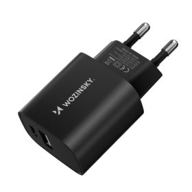   Wozinsky WGWCB fali töltő adapter USB-A és USB-C csatlakozókkal, 20 W teljesítménnyel - fekete