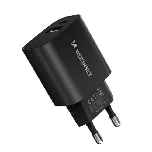 Wozinsky WGWCB fali töltő adapter USB-A és USB-C csatlakozókkal, 20 W teljesítménnyel - fekete