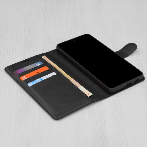Techsuit - Leather Folio, Eco Bőr kinyitható fekete tok (Honor 400 Lite)