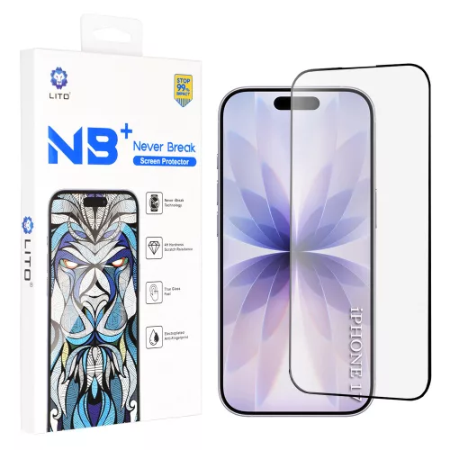 iPhone 17 / iPhone 16 Pro kijelzővédő fólia - edzett üveg, 4H karcállóság, ujjlenyomat-mentes, ütés- és törésálló, teljes kijelzős védelem - Lito NB Screen Protector
