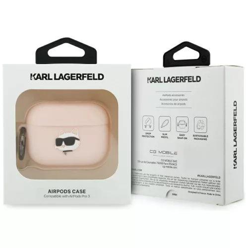 Karl Lagerfeld Rózsaszin Szilikon 3D Karl macska fejes Airpods Pro 3 tok
