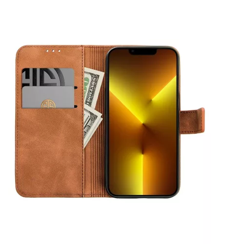 iPhone 16 Pro, Mágneses kinyitható hasított ECO bőr tok, belső kártyatartó zsebbel - Barna - TENDER