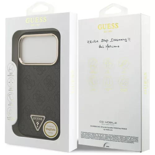iPhone 17 Pro, Guess - Hardcase 4G Triangle Logo MagSafe tok - Fekete