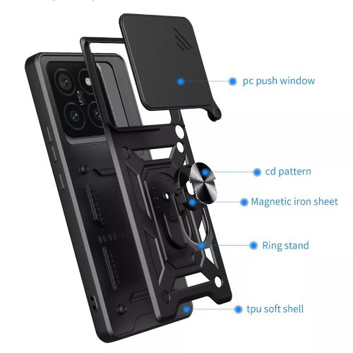 Modern Ütésálló Telefontok Állvánnyal és Kamera Védelemmel Xiaomi 15 - Fekete