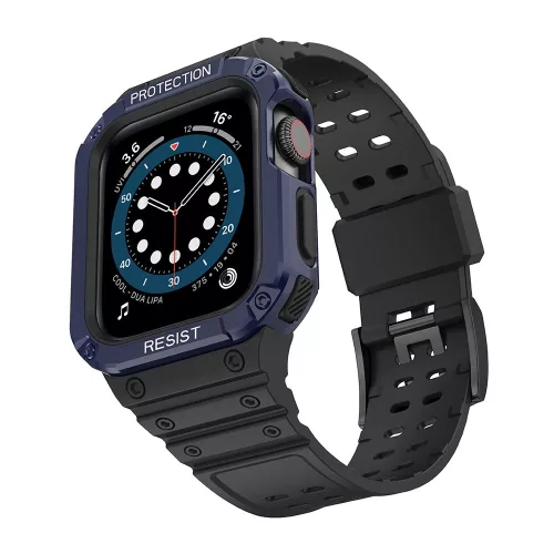 Védőtokos Szíj Apple Watch 42/44/45 mm - Fekete/Kék