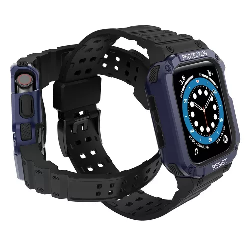 Védőtokos Szíj Apple Watch 42/44/45 mm - Fekete/Kék