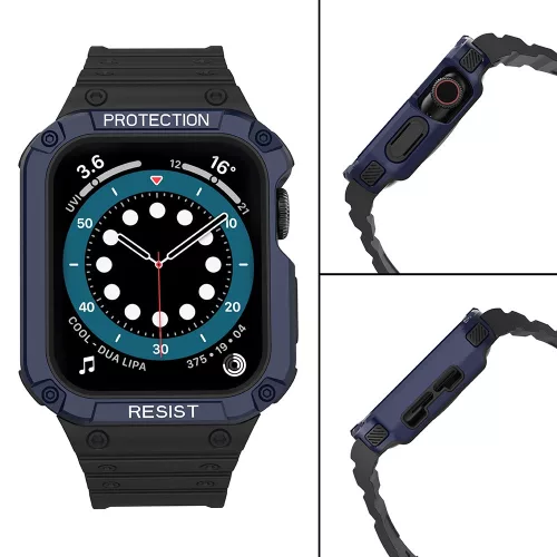Védőtokos Szíj Apple Watch 42/44/45 mm - Fekete/Kék