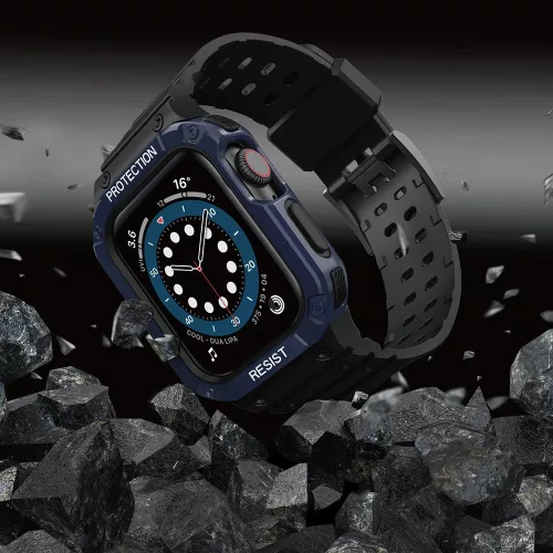Védőtokos Szíj Apple Watch 42/44/45 mm - Fekete/Kék
