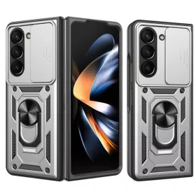   Modern Ütésálló Telefontok Állvánnyal és Kamera Védelemmel Samsung Z Fold 3 - Szürke