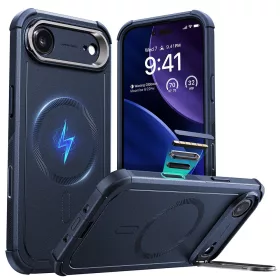   iPhone 17 Air, Ütésálló MagSafe-es tok, kitámasztóval, háromrétegű védelemmel - Kék - ESR - Cyber Armor Kickstand