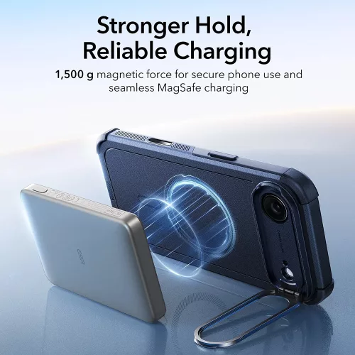 iPhone 17 Air, Ütésálló MagSafe-es tok, kitámasztóval, háromrétegű védelemmel - Kék - ESR - Cyber Armor Kickstand