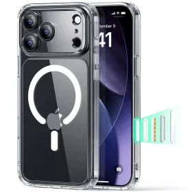   iPhone 17 Pro Max, Ütésállő MagSafe-es tok, Kameravédelemmel, Légpárnás sarkokkal - Átlátszó - ESR Classic Hybrid HaloLock