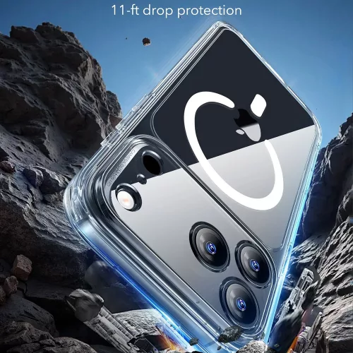 iPhone 17 Pro Max, Ütésállő MagSafe-es tok, Kameravédelemmel, Légpárnás sarkokkal - Átlátszó - ESR Classic Hybrid HaloLock