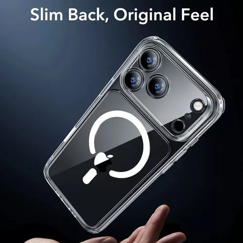 iPhone 17 Pro Max, Ütésállő MagSafe-es tok, Kameravédelemmel, Légpárnás sarkokkal - Átlátszó - ESR Classic Hybrid HaloLock