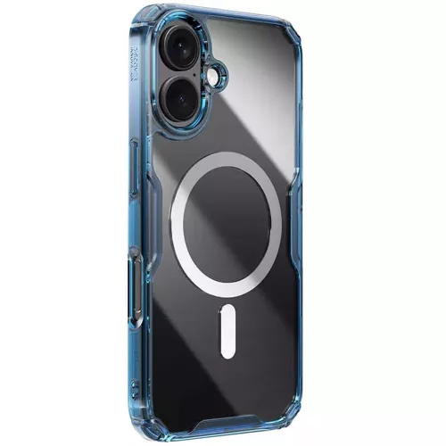 iPhone 16, Nillkin Nature Pro MagSafe szilikon ütésálló tok - átlátszó-kék