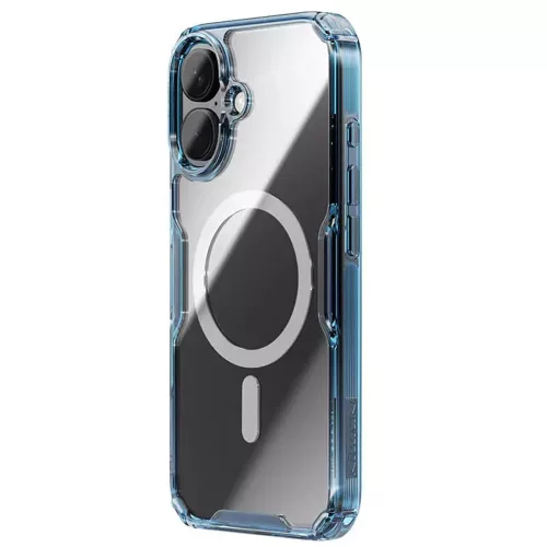 iPhone 16, Nillkin Nature Pro MagSafe szilikon ütésálló tok - átlátszó-kék