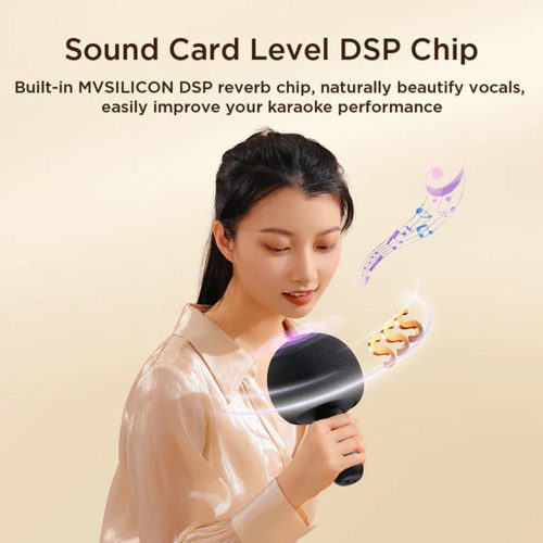 Joyroom Hordozható mikrofon (JR-MC6) LED digitális kijelző, TWS kapcsolat, 7 hanghatás-opció, 5W – Fekete