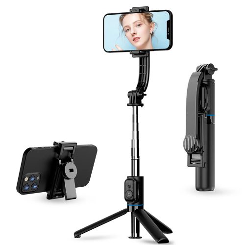 Techsuit - Selfie Bot (C01) – Összecsukható, stabil tripod állvánnyal és Bluetooth távirányítóval, 106 cm – Fekete