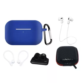   SZILIKON KÉK TOK SZETT KARABINERREL FÜLHALLGATÓ ZSINÓRRAL ÉS FÜLKAMPÓVAL AIRPODS PRO 1/2