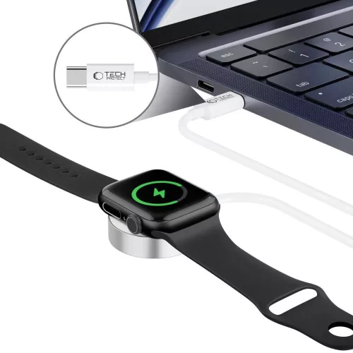 Tech-Protect UltraBoost mágneses indukciós töltő Apple Watch-hoz – Type-C, 1.2m - Fehér