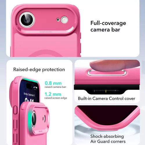 iPhone 17 Air, Ütésállő MagSafe-es tok, Kameravédelemmel, Légpárnás sarkokkal - Matt rózsaszín - ESR Classic Hybrid HaloLock