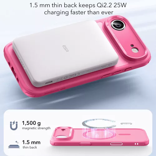 iPhone 17 Air, Ütésállő MagSafe-es tok, Kameravédelemmel, Légpárnás sarkokkal - Matt rózsaszín - ESR Classic Hybrid HaloLock