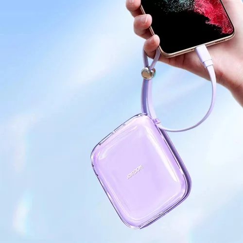 Joyroom JR-L005 10000mAh kis méretű powerbank - Lightning kábellel - Lila