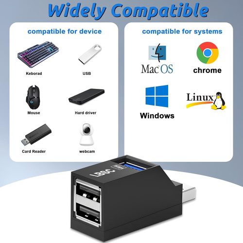 Mini USB elosztó - 3 az 1-ben, USB-A csatlakozóval, 2x USB 2.0 + 1x USB 3.0 - Fekete - Techsuit EchoLink H11