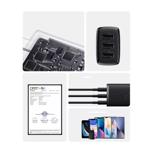 Baseus Kompakt Töltő adapter 3x USB 17W - Fehér