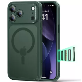   iPhone 17 Pro, Ütésállő MagSafe-es tok, Kameravédelemmel, Légpárnás sarkokkal - Matt zöld - ESR Classic Hybrid HaloLock