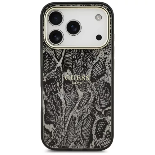iPhone 17 Pro, Guess - Python Pattern, Kígyó mintás MagSafe tok - Fekete