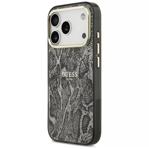 iPhone 17 Pro, Guess - Python Pattern, Kígyó mintás MagSafe tok - Fekete