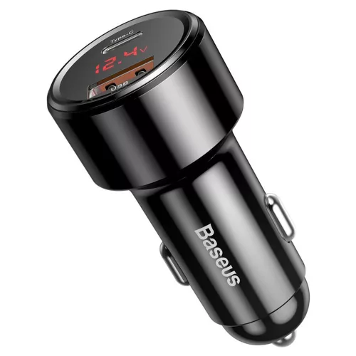 Baseus Magic Series autós töltő – kijelző, USB-A, USB-C, Quick Charge 4.0, QC 3.0, 45 W – fekete